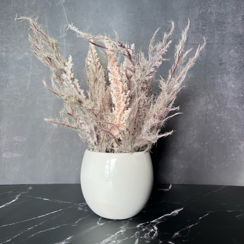 Faux Pampas Bloom Arrangement in White Ceramic Pot